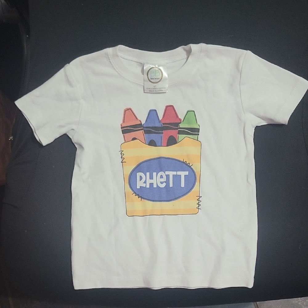 Back To School Kids White Crayon Graphic T-Shirt "RHETT" Size 4t